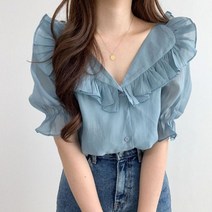 프릴 레이스 블라우스 러플 여성 러블리 레이디 소프트