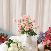 기타 바보사랑[플라워트리]프롬로즈부쉬 34cm 조화 인테리어 장식 인조 소품, 색상:레드