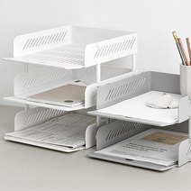 깔끔한 화이트 서류꽂이함 4종 파일철 파일꽂이 데스크테리어 회사책상꾸미기 사무실꿀템, 쿨그레이, 3단 서류받침