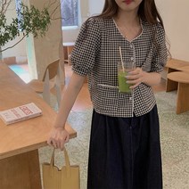 코코블랑 스토리 고방체크 퍼프자켓