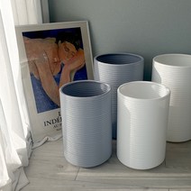 마이플랜트 원형 가로줄패턴 플라스틱 대형 화분, 화이트, 화분+이동식 받침세트
