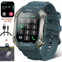 kospet tank m1 pro smart watch 견고한 야외 스포츠 피트니스 트래커 시계 전화 걸기 블루투스 smartwatch 5atmampip69k 방수, 카모 그린