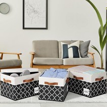 GhvyenntteS 패브릭 통 3개의 손잡이가 있는 선반용 대형 보관 바구니.. 정품보장, Large-6 Pack, Black Lattice-6 Pack
