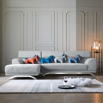 웰퍼니쳐 에반 아쿠아텍스 4인용 카우치 소파 + 사각쿠션 2개 포함, 라이트 그레이(앉았을때 우측)