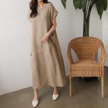 마롱패션 포켓 롱원피스 린넨 마 원피스 베이지