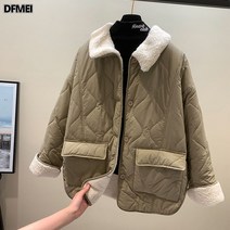 DFMEI 캐시미어 패딩 코트 여 겨울 솔리드 루즈핏 패션 기모에 도톰하고 가벼운 패딩
