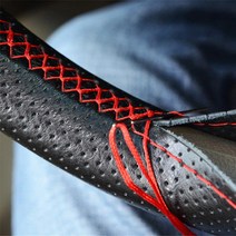 A2 자동차 차량 DIY 핸들커버 명품 가죽 수제 핸들교체, 블랙&레드실