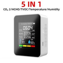 분석 측정 공구 공기질 검출기 CO2 미터 테스터 이산화탄소 TVOC 포름알데히드 값 전기 양 온도 습도 측정기, 01 White 5IN1