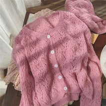 할로우 아웃 가디건 여성 솔리드 스웨터 니트 루즈한 v넥 시크 데일리 올 매치 캐주얼 하라주쿠 스트리트웨