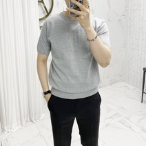 아도르클래식 시원한 라운드 여름 니트 반팔티