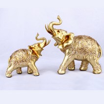 라움홈데코 부자되는 재물 풍수 코끼리 인테리어 장식품, 골드 코끼리 GL-3 (2p 세트)
