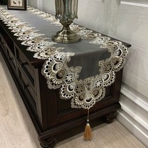 예쁜 레이스 식탁보 테이블보 테이블러너 13종, 40×140(2인용), 03.화이트 그레이(메쉬)