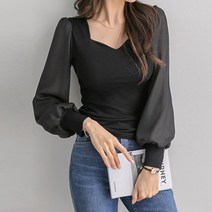 [나크21] 소매배색 펜타곤넥 블라우스 DM31-T-87