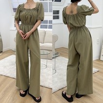 린넨면 스퀘어넥 프릴셔링 점프슈트 ER