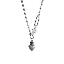 귀여운돼지샵 2종체인 미소표정 하트 실버 목걸이