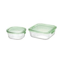 iwaki (이와키) 내열유리 저장용기 그린 사각형 S 450ml 밥 1상 팩 레인지 KC3240N-G M 800ml KC3247N-G 【세트 구매】