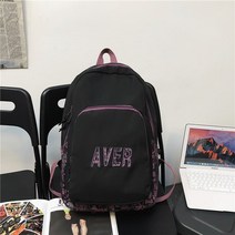 등산용벨트팩 더블 어깨 가방 소수 대용량 schoolbag 여성 대학생 패션 여행 배낭, 01 Black with purple