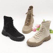 마스 여성 니트 가죽 하이탑 말랑 푹신 고무창 옆지퍼 운동화 굽5cm