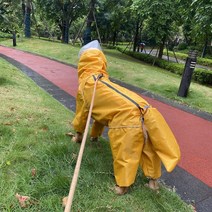 애견 레인코트 중대형견 래브라 다방목 허스키 풀커버 후드백 꼬리우비, 진홍색-수컷, 22#가슴 80등 50cm 35-45근 적용