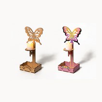 [바이오로드 전통 촛대 만들기] 민화 문양 우드 DIY 장식 나무 공예 무드등, 1개, 나비