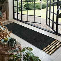 GRUHUM 황마 러너 러그 7.6cm x 3m2피트 6인치 10피트 천연 섬유 직사각형 부분 가죽 수제 보헤미안 농가 브레이드 러스틱 빈티지 친환경 주방 거실 침실 복도 출입구