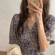 잇츠스타일 랩 플라워 쉬폰 미니원피스