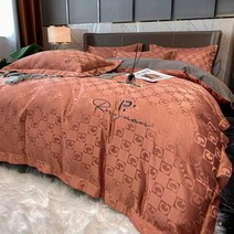 거실인테리어 유로 럭셔리 이집트 코튼 린넨 침구 세트 순수 건강한 실크 이불 커버 플랫 시트 베개 침대 4Pcs 더블 102140, 1.5m BedxBed cover, Brown