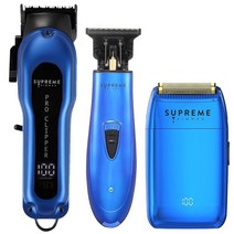 SUPREME TRIMMER 이발소 키트 | 3 in 1 헤어 클리퍼 남성용 트리머 및 호일 면도기 | 전문 수염 트리머 전문 남성용 클리퍼 | 레드 STC5030 ST5220 S, Blue Bundle