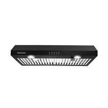 SNDOAS Under Cabinet Range Hood 30 inch Stainless Steel with 500 CFM Black Ductless Convertible Duct, 30-Inch_Black