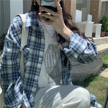 [이꾸띠] 테부루 여성 봄 가을 브이넥 카라 앞버튼 체크 언발 캐주얼 블라우스