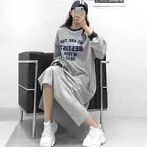 올린 여성 기모 베스트 원피스 국내제작 오버핏 레터링 캐주얼 마실룩 홈웨어룩 루즈핏