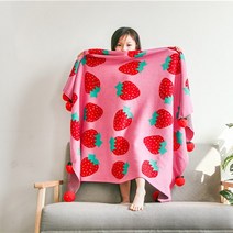 뜨개 블랭킷 밍크 담요 화이트핑크 컬러 딸기 니트 입체 술 면 아기 신생아 모직