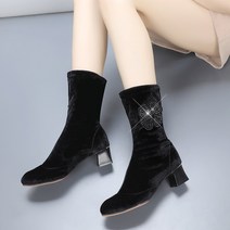 여성앵클부츠힐U 겨울 가을 타입 플라자 댄스슈즈 수병무 춤추다 미드 하이힐 무용신발 친교 라틴 4707171050, 36, 나비 타입 3.5 리 쌀굽 (외짝 )