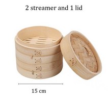 수제 대나무찜기 만두찜기 찜통 요리 주방 도구 생선 야채 쌀 계란 스낵 만두 딤섬, 협력사, 15cm 2 찜통 1 뚜껑