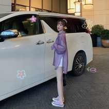 탑코트 얇은 레쉬 셔츠 여성 봄 여름 계절 와이드 루즈핏 자주색상코디 자외선차단 2140822412