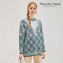 [백화점매장정품출고] 써스데이아일랜드 여성 니트 가디건 [Thursday Island] 전판 자카드 라운드넥 풀오버(T208MSW235W)