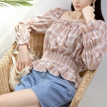[나인] 투웨이 스퀘어 밴딩 체크 블라우스(BL-3464)
