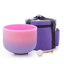 TRAYAYA Rainbow F Note 하트 차크라 핑크-퍼프릴 컬러 반투명 쿼츠 크리스탈 싱잉 볼 20.3cm(8인치) 휴대용 케이스 포함 요가 명상 및 사운드 힐링용(43
