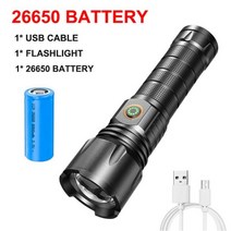 고휘도 손전등 led 멀티 써치라이트 USB 충전식 LED 슈퍼 롱 샷 토치 5 모드 방수 30W 고출력 전술 야외 캠핑용, 26650 배터리