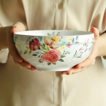 꽃무늬 도자재 면기 국그릇 라면 대접 국수 용기 /1P 블루