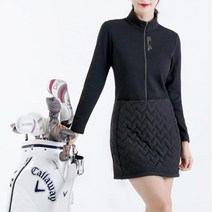 기능성 골프 패션룩 여자 반집업 퀄팅 블랙 패딩 원피스 필드