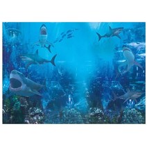 어항꾸미기 백스크린 수족관 탱크 장식품 shark under the sea world 사진 배경 생일 파티 배너 장식 바다 배경 사진 부스, 400cmx300cm, 1