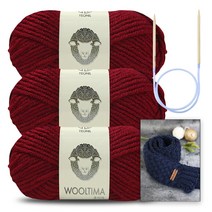 [니뜨] 울티마 뜨개실(100g)x3볼+시티즌쁘띠머플러도안+줄바늘7.0mm, 6592_와인