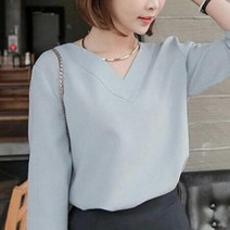 여자 비즈니스 캐주얼룩 브이넥 블라우스 이너 코디