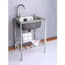 업소용 간이 스테인리스 야외 주방 개수대 싱크 세면대, 수도꼭지 없는 일반 스틸 48x35(랙 제외)