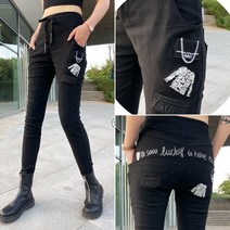 럭셔리 2022 가을 여성 스판 밴딩 간절기 배기 팬츠 여자 빅사이즈 편한 인생 캐릭터 블랙 검정 회색 그레이 9부 긴 바지