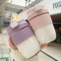 안새는 내열유리텀블러 투고 버블티 투명콜드컵 작은 쉐이크보틀 리유저블컵 실리콘 미니 빨대, 화이트 500ml + 스티커 + 랜덤크로스 끈