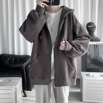 남자오버핏후드집업 2021봄신상 가디건 후드티 남성아우터 옆틈 호주머니 단색 루즈핏 후드 상의트렌드 버튼한개 배포
