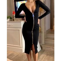 니트원피스 휴양지원피스 결혼식하객룩 새로운 지퍼 디자인 긴 소매 붕대 드레스 Bodycon 연예인 파티 클럽