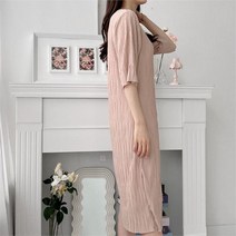 브이와이 [VY] 여자 플리츠 반소매 소피 지지미 롱 라운드 원피스